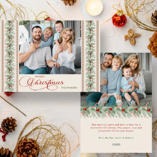Cartão De Festividades Foto com Borda Elegante de Aquarela de Pinheiro e 