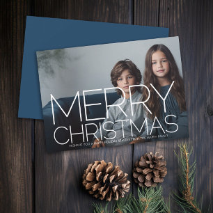 Cartão De Festividades Foto com enorme Feliz Natal - azul marinho
