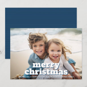 Cartão De Festividades Foto com enorme FELIZ NATAL - azul marinho