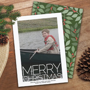 Cartão De Festividades Foto com Feliz Natal - fundo botânico