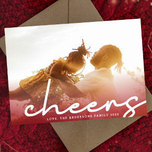 Cartão De Festividades Foto com gradiente vermelho escrita à mão CHEERS M