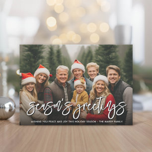 Cartão De Festividades Foto com imensas Boas Festas em Xadrez Vermelho Ve