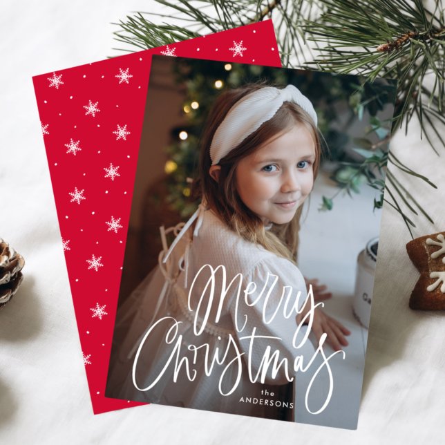 Cartão De Festividades Foto com Letra Caprichosa de Natal Feliz (Criador carregado)