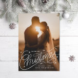 Cartão De Festividades Foto com Letra de Mão de Natal Casada<br><div class="desc">A inscrição manual original sobre fotos e estrelas de sangria de cheio; cor de fundo é editável ou adiciona mais fotos e texto.</div>