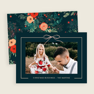Cartão De Festividades Foto com moldura do Arco de Blush Floral de Natal