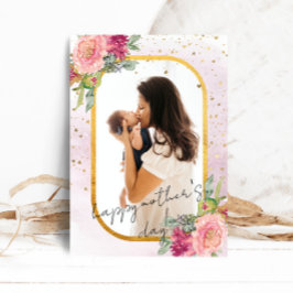 Cartão De Festividades Foto com placa de Dia de as mães Floral Frame