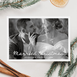 Cartão De Festividades Foto com Rótulo de Natal Elegante para Casados