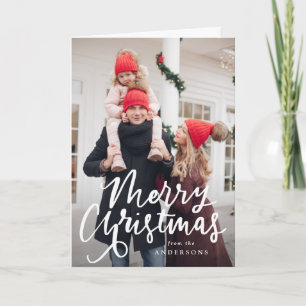 Cartão De Festividades Foto com Rótulo Moderno de Feliz Natal Manuscrito