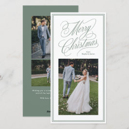 Cartão De Festividades Foto com script verde clássico de Feliz Natal