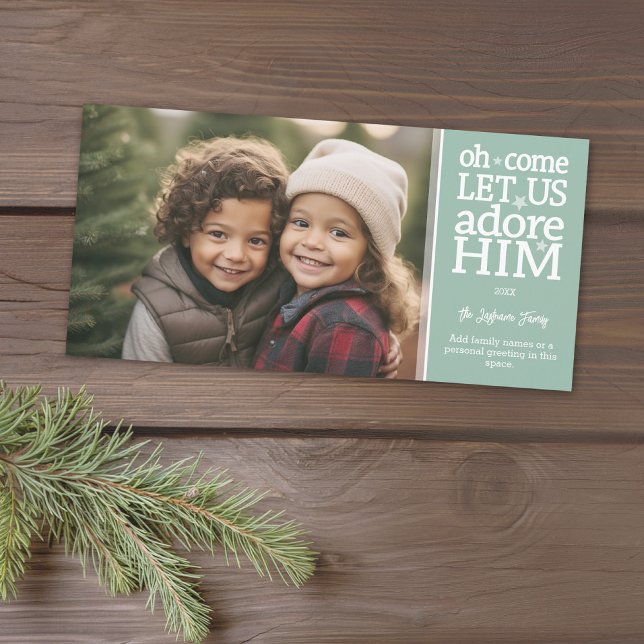 Cartão De Festividades Foto Cristã - Natal Venha, Vamos Adorar (A photo card with a Christmas theme. Add 1 photo and greeting. Download option available.)
