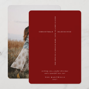 Cartão De Festividades Foto Cruzada de Escritura Vermelha Escura Elegante