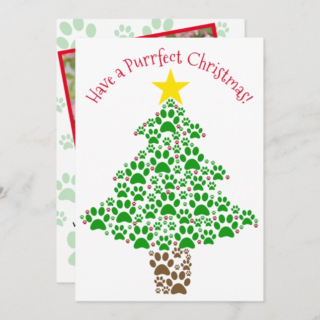 Cartão De Festividades Foto da árvore de impressão de gata de Natal perfe (Frente/Verso)