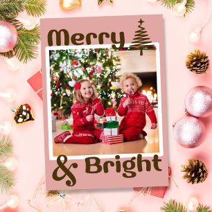 Cartão De Festividades Foto da árvore de Natal, cor-de-rosa-rosa, minimal