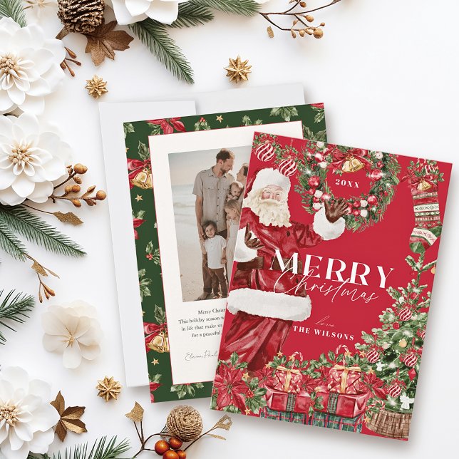 Cartão De Festividades Foto da Árvore de Natal do Papai Noel Clássico (Criador carregado)