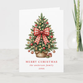 Cartão De Festividades Foto da Árvore de Natal em Aquarela com Laço Xadre