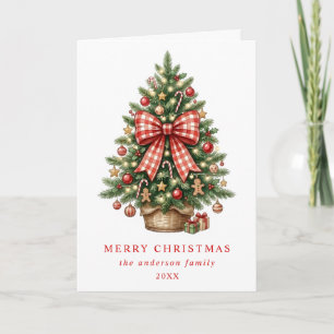 Cartão De Festividades Foto da Árvore de Natal em Aquarela com Laço Xadre