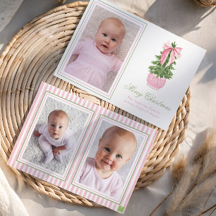 Cartão De Festividades Foto da árvore de Natal Ginger Jar, Arco rosa