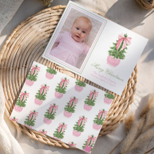 Cartão De Festividades Foto da árvore de Natal Ginger Jar, Arco rosa