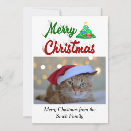 Cartão De Festividades Foto da Árvore de Natal Merry - vermelho - script 