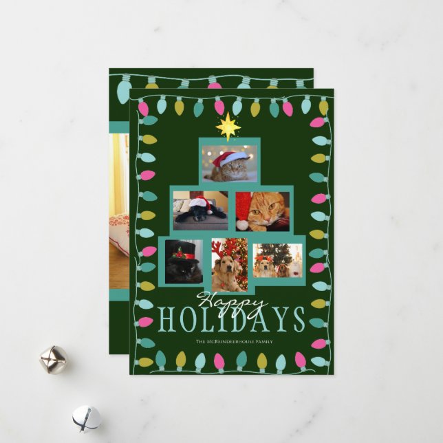 Cartão De Festividades Foto da árvore natalícia e luzes (Frente/Verso In Situ)