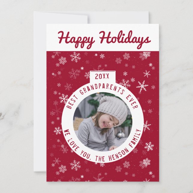 Cartão De Festividades Foto da Bola Red Snowflake dos Melhores Avós (Frente)