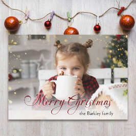 Cartão De Festividades Foto da Caligrafia de Natal Feliz e Dourado Sparkl