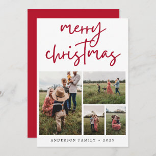Cartão De Festividades Foto da Caligrafia de Natal Red Merry