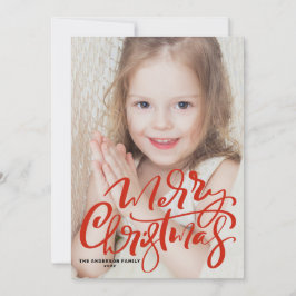 Cartão De Festividades Foto da Caligrafia Moderna Vermelha Feliz Natal