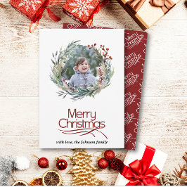 Cartão De Festividades Foto da coroa de Natal, folhas verdes e bagas