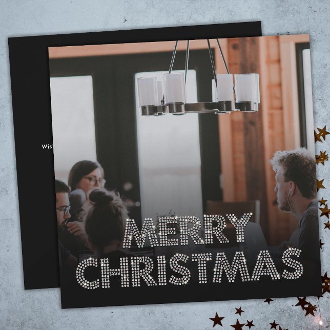 Cartão De Festividades Foto da Equipe Feliz Natal Preto e Branco (Front and Back)