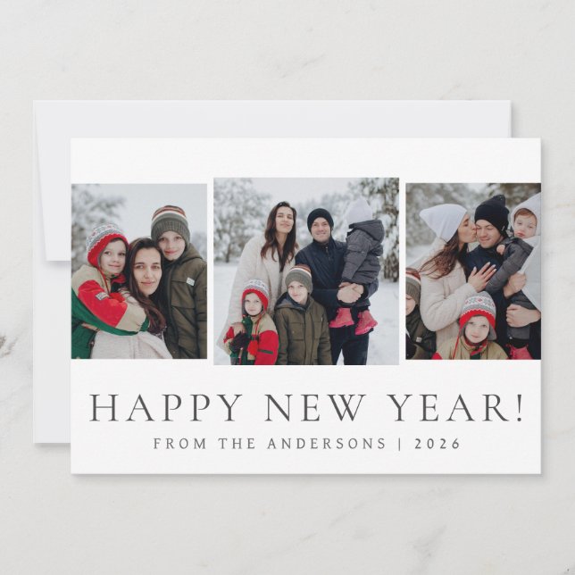 Cartão De Festividades Foto da família 3 de Felizes anos novos modernos e (Frente)