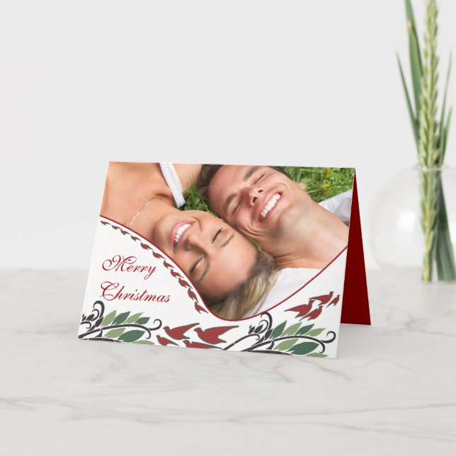 Cartão De Festividades Foto da família Aves Elegantes Art Nouveau Holiday (Frente)