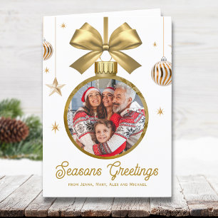 Cartão De Festividades Foto da família Bauble Dourada
