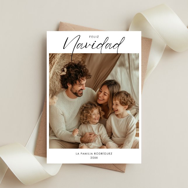 Cartão De Festividades Foto da Família Boho Christmas Feliz Navidad (Criador carregado)
