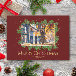 Cartão De Festividades Foto da Família Botânica Burgundy Red Christmas