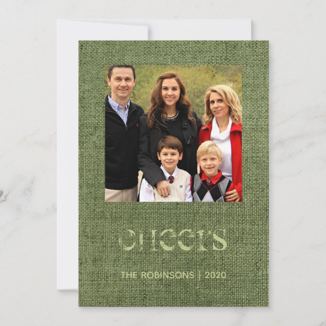 Cartão De Festividades Foto da família Burlap Natal (Frente)