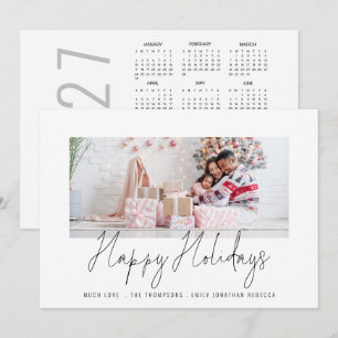 Cartão De Festividades Foto da Família Calendário 2027 Script Felizes Fes