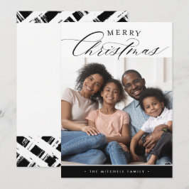 Cartão De Festividades FOTO DA FAMÍLIA Caligrafia Feliz de Natal preto