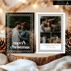 Cartão De Festividades Foto da família Carimbo de Natal Retro