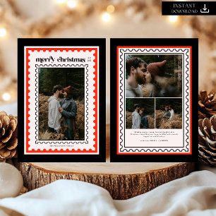 Cartão De Festividades Foto da família Carimbo de Natal Retro