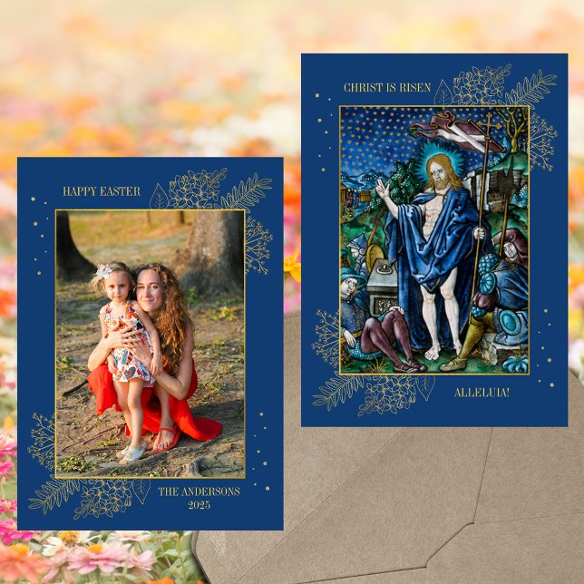 Cartão De Festividades Foto da Família Católica Cristã Religiosa páscoa (Easter Jesus Christ Resurrection Religious Christian Traditional Catholic Family Photo Holiday Card)