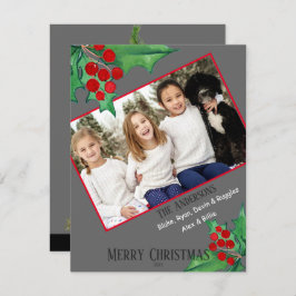 Cartão De Festividades Foto da Família Chic Watercolor, Holly Natal