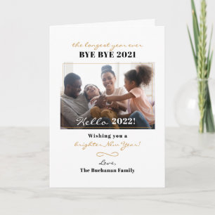 Cartão De Festividades Foto da Família com feliz ano novo Letreiro