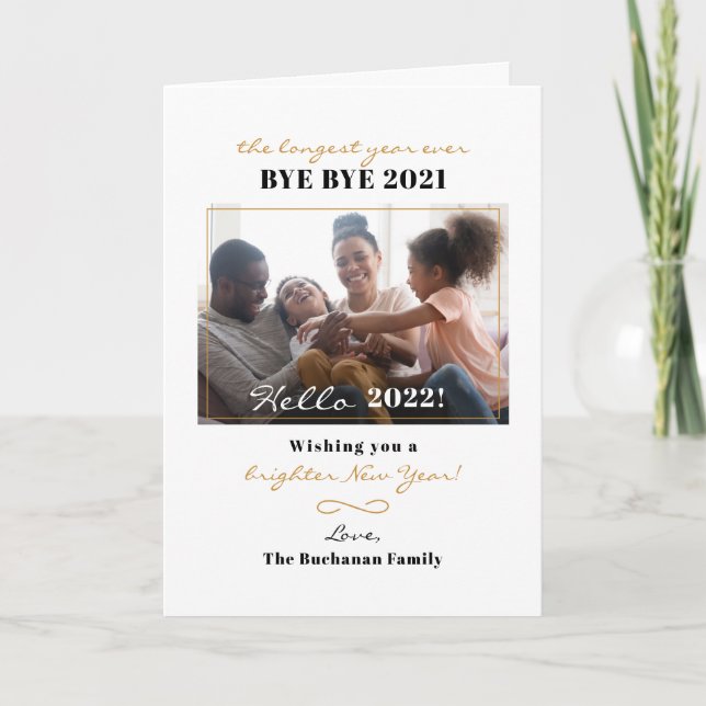 Cartão De Festividades Foto da Família com feliz ano novo Mão-Escrita (Frente)