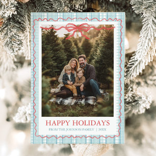 Cartão De Festividades Foto da Família com Laço Azul Grandmillenial Capri