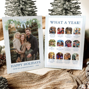 Cartão De Festividades Foto da Família com Laço Azul Grandmillenial Capri
