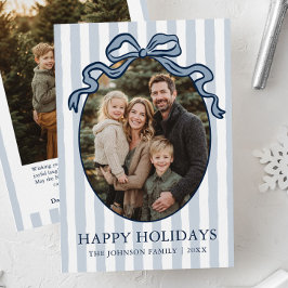 Cartão De Festividades Foto da Família com Laço Coquete Desenhado à Mão C