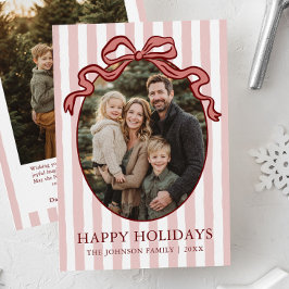 Cartão De Festividades Foto da Família com Laço Vermelho Coquete Desenhad