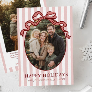 Cartão De Festividades Foto da Família com Laço Vermelho Coquete Desenhad