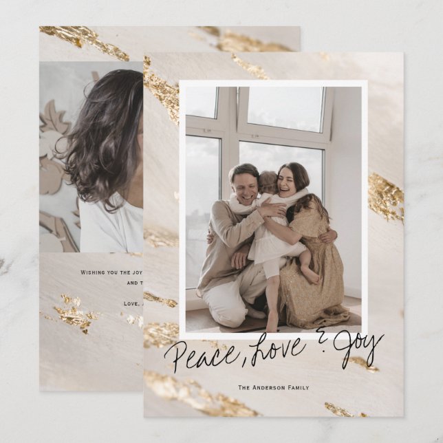 Cartão De Festividades foto da família com saudação de Natal moderna (Frente/Verso)